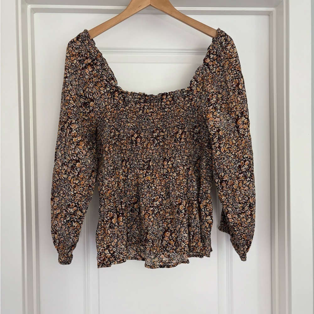 Madewell Lucie Smocked Babydoll Floral Long Sleeve Top size 10/M Cottagecore - Picture 5 of 6